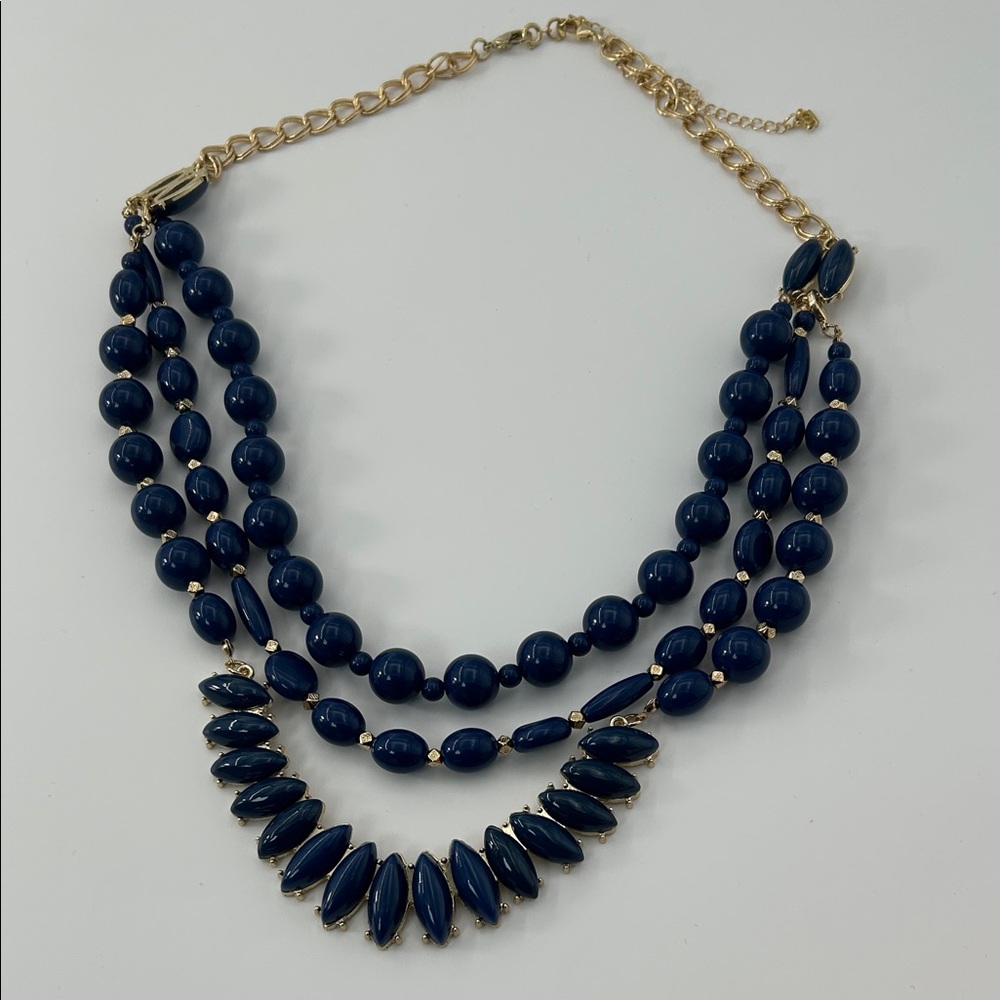 Fashion Jewelry Navy and Gold Beaded Necklace